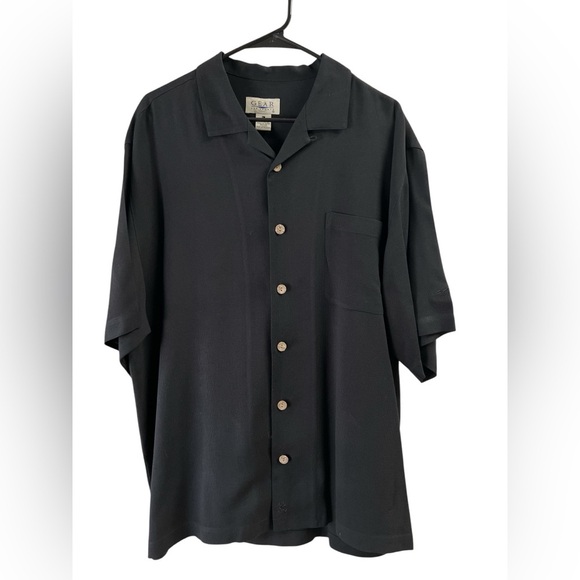 GEAR black silk blend short sleeve button down shirt - Picture 1 of 5
